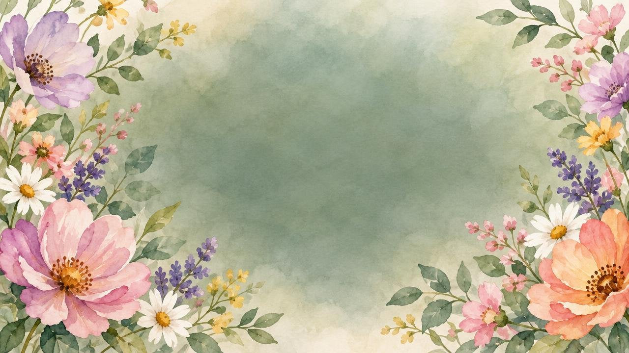 A soft watercolor frame of spring flowers, painted by Pranos AI