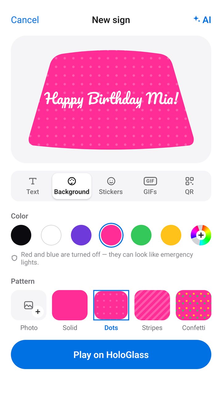 The Background tab: a pink sign with dots