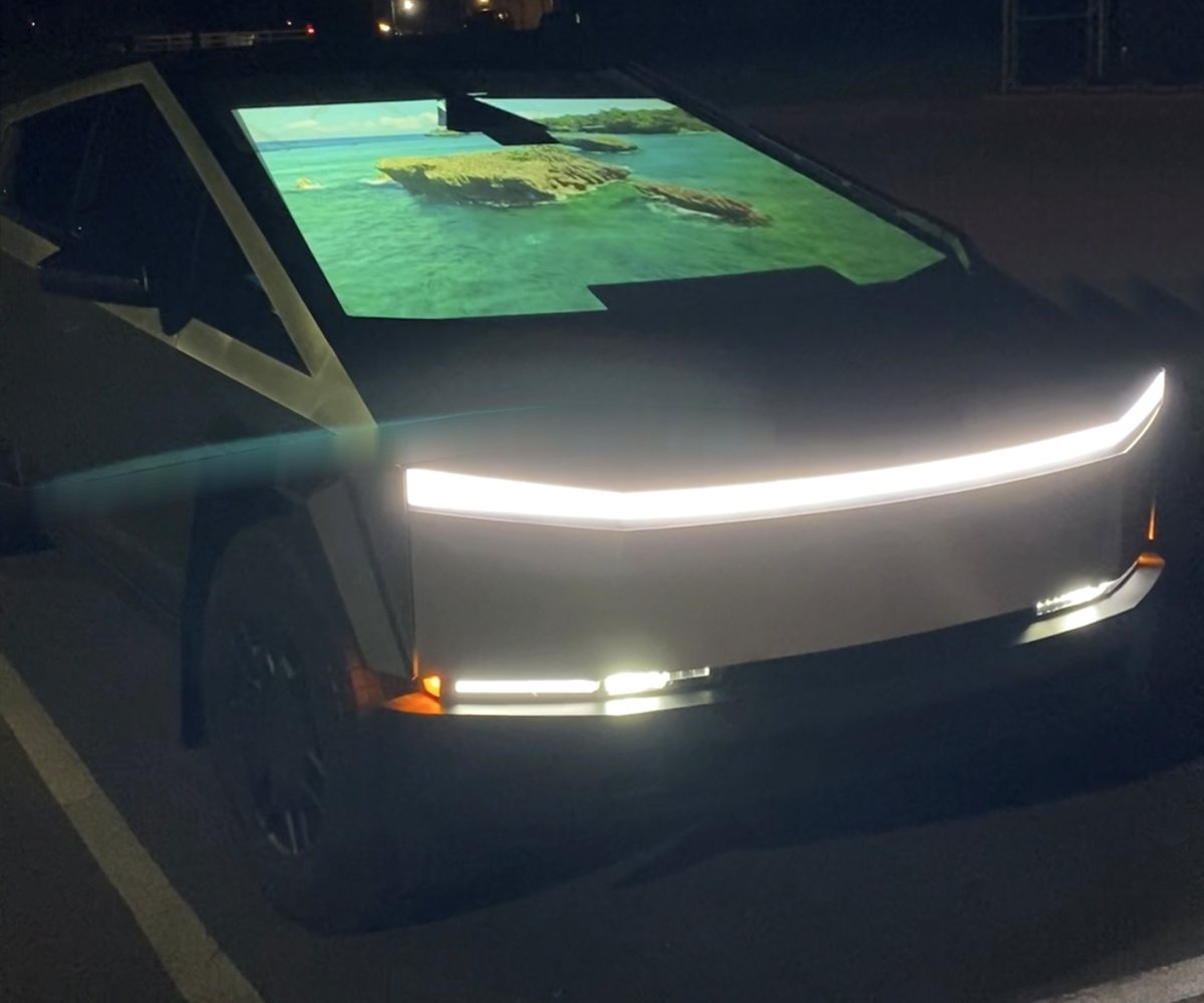 Front Windshield: HoloGlass on a pickup's windshield at night, parked